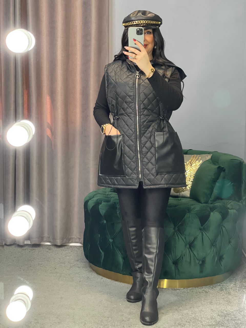 پافر لوزی دوزی جیب چرم کد 613