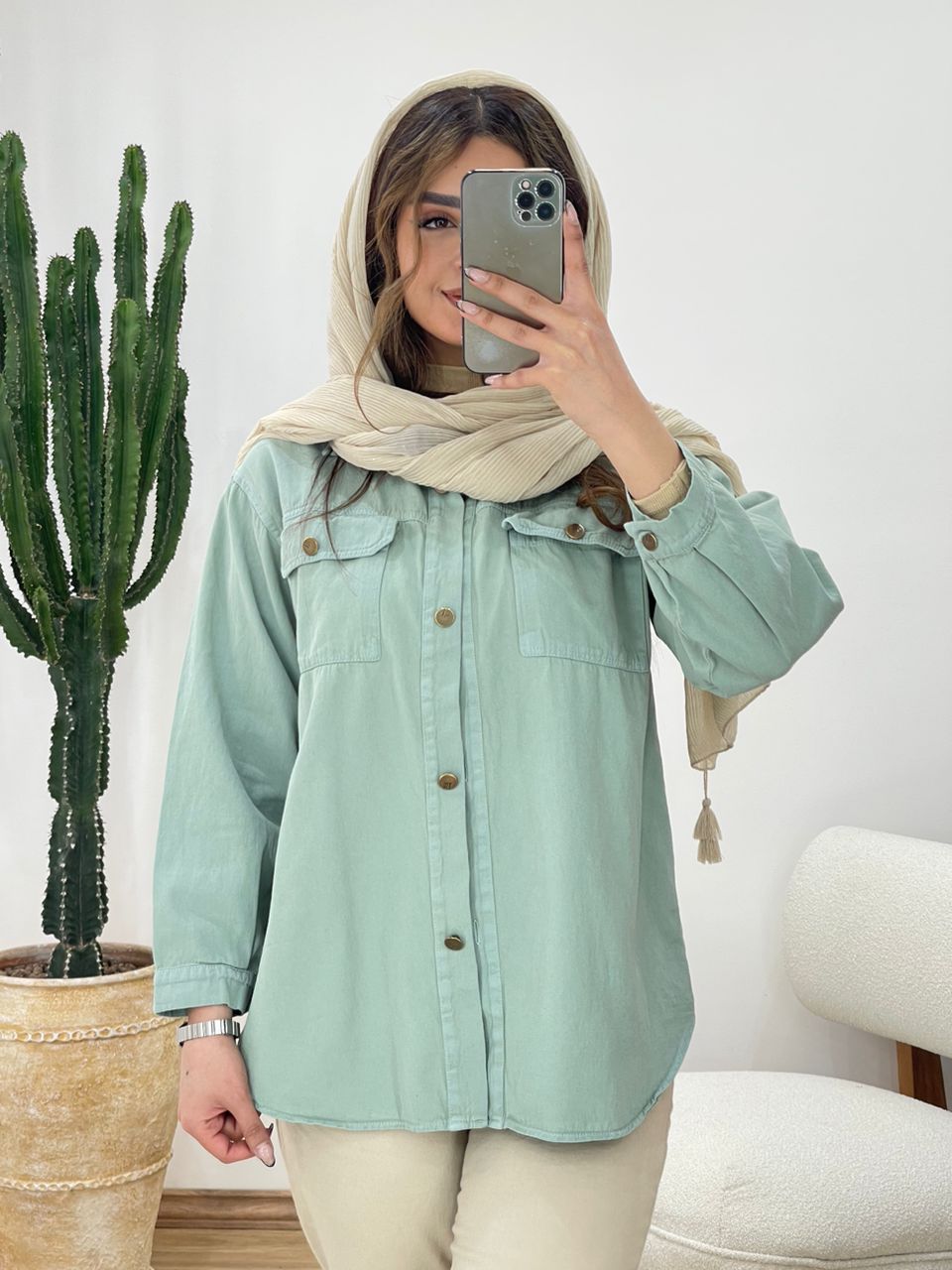 مانتو کتان  دو جیب کد 11457