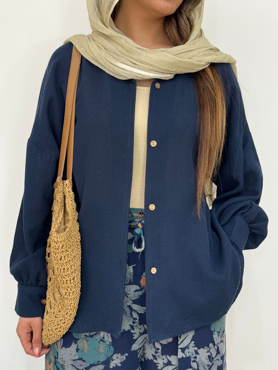 شومیز بغل دکمه چوبی  کد 12570