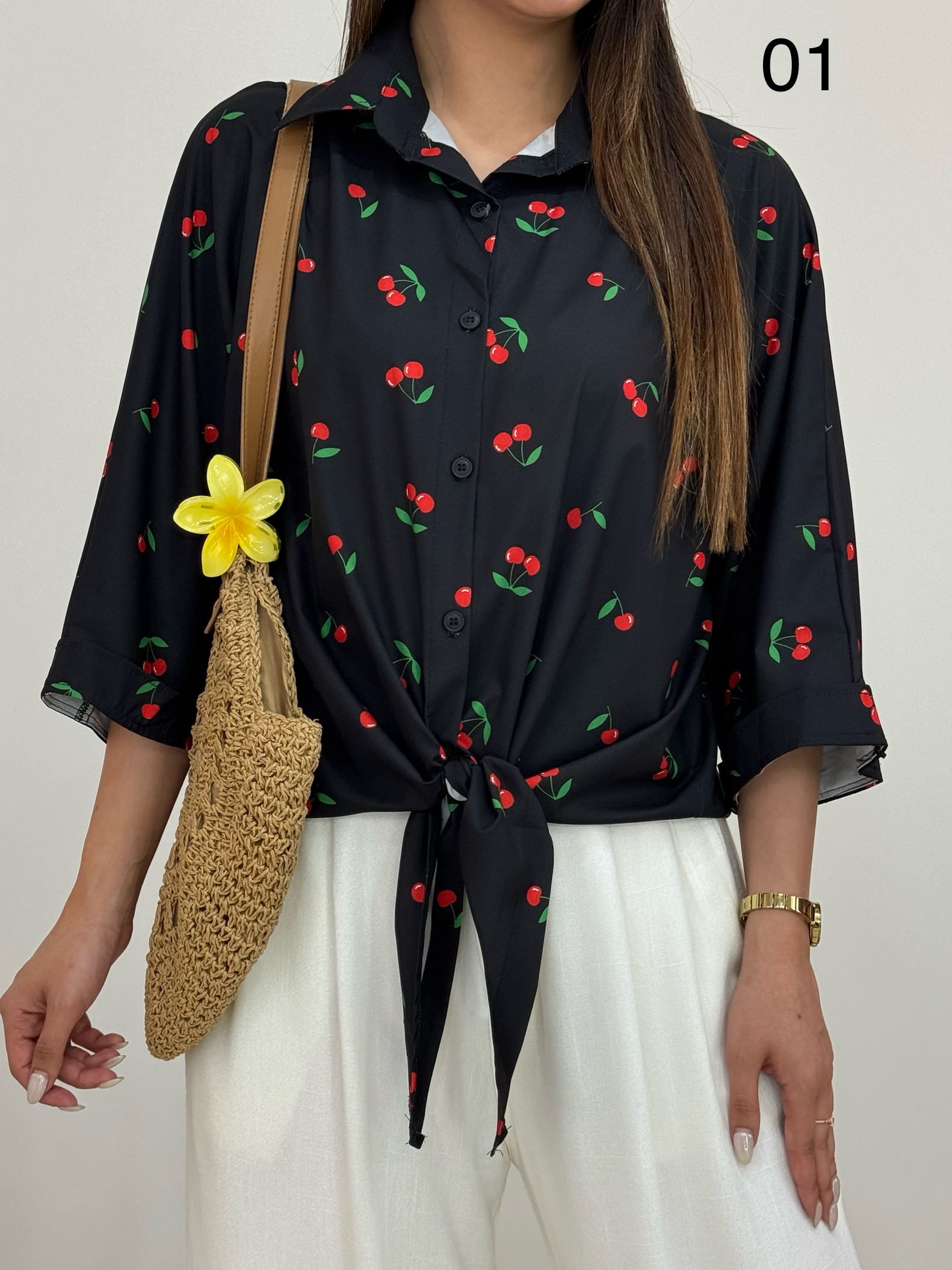 شومیز جلو گره ای گیلاس کد 12625