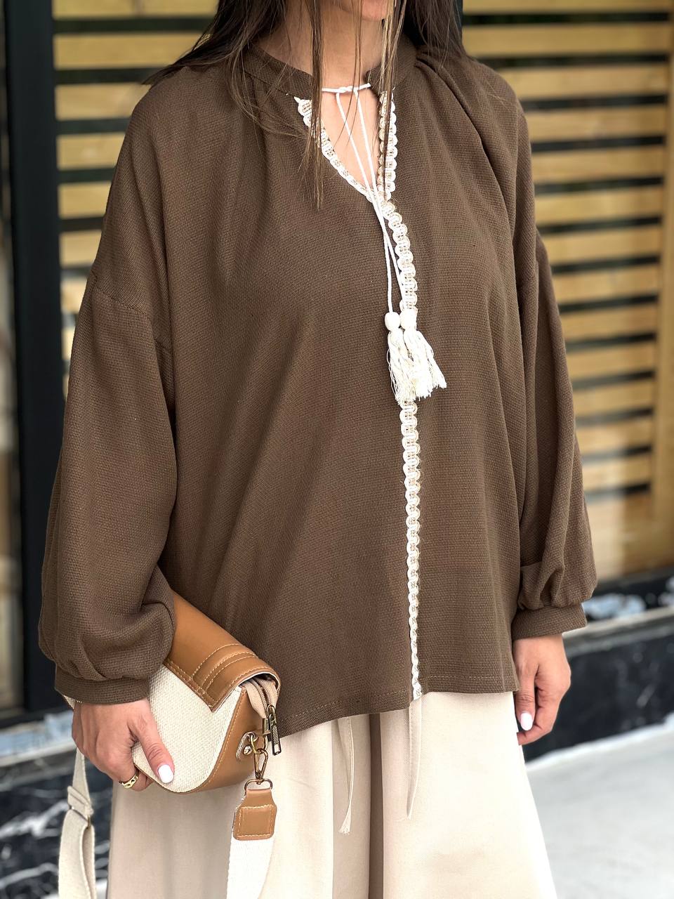 شومیز لینن منگوله ای کد 12664