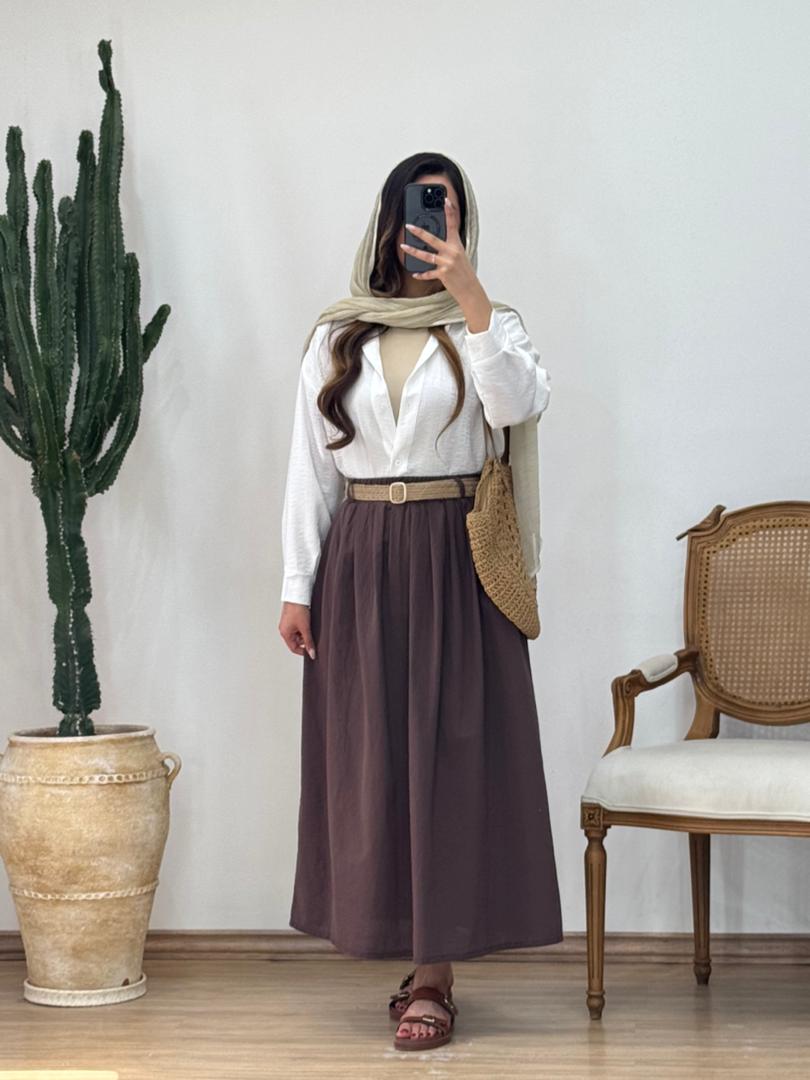 دامن لینن همراه کمربند کد 12491