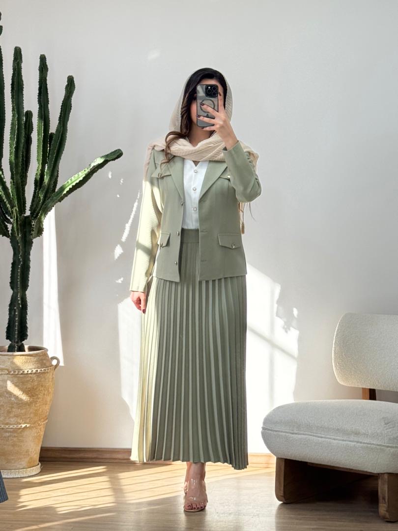 کت و دامن پلیسه و کمربند کد 12376