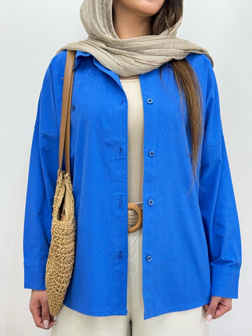 شومیز لینن جیب کج کد 12411