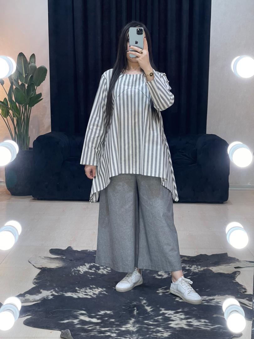 ست مانتو و شلوار راه راه کد 1015