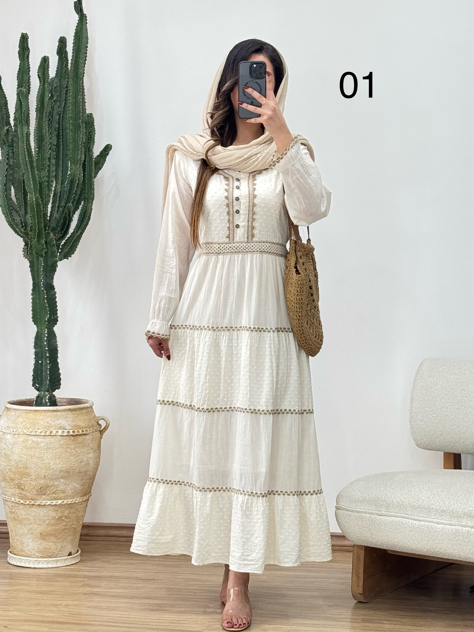 پیراهن خامه دوزی آستردار ترک کد 12348