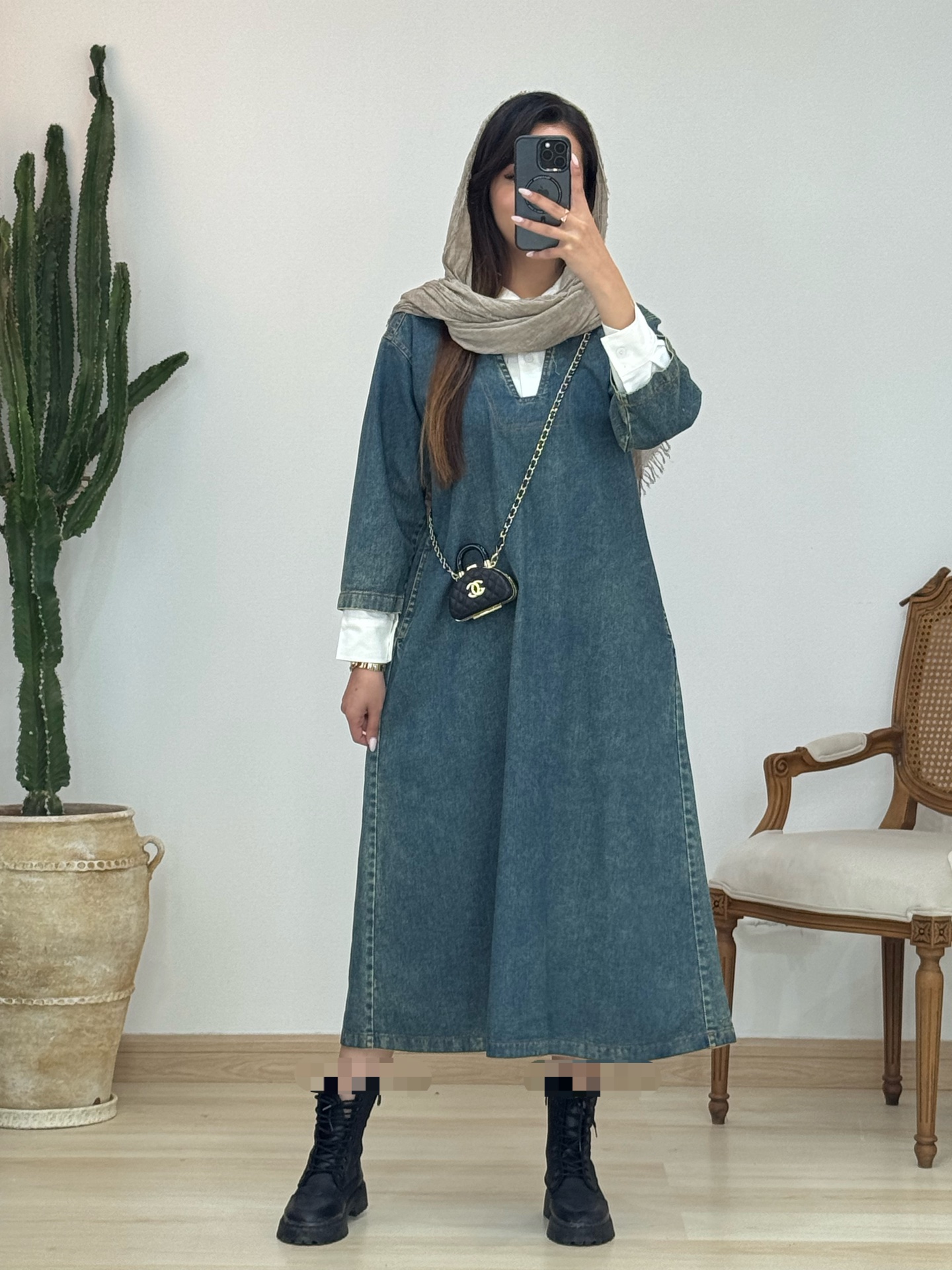 مانتو جین یقه سفید کد 12789