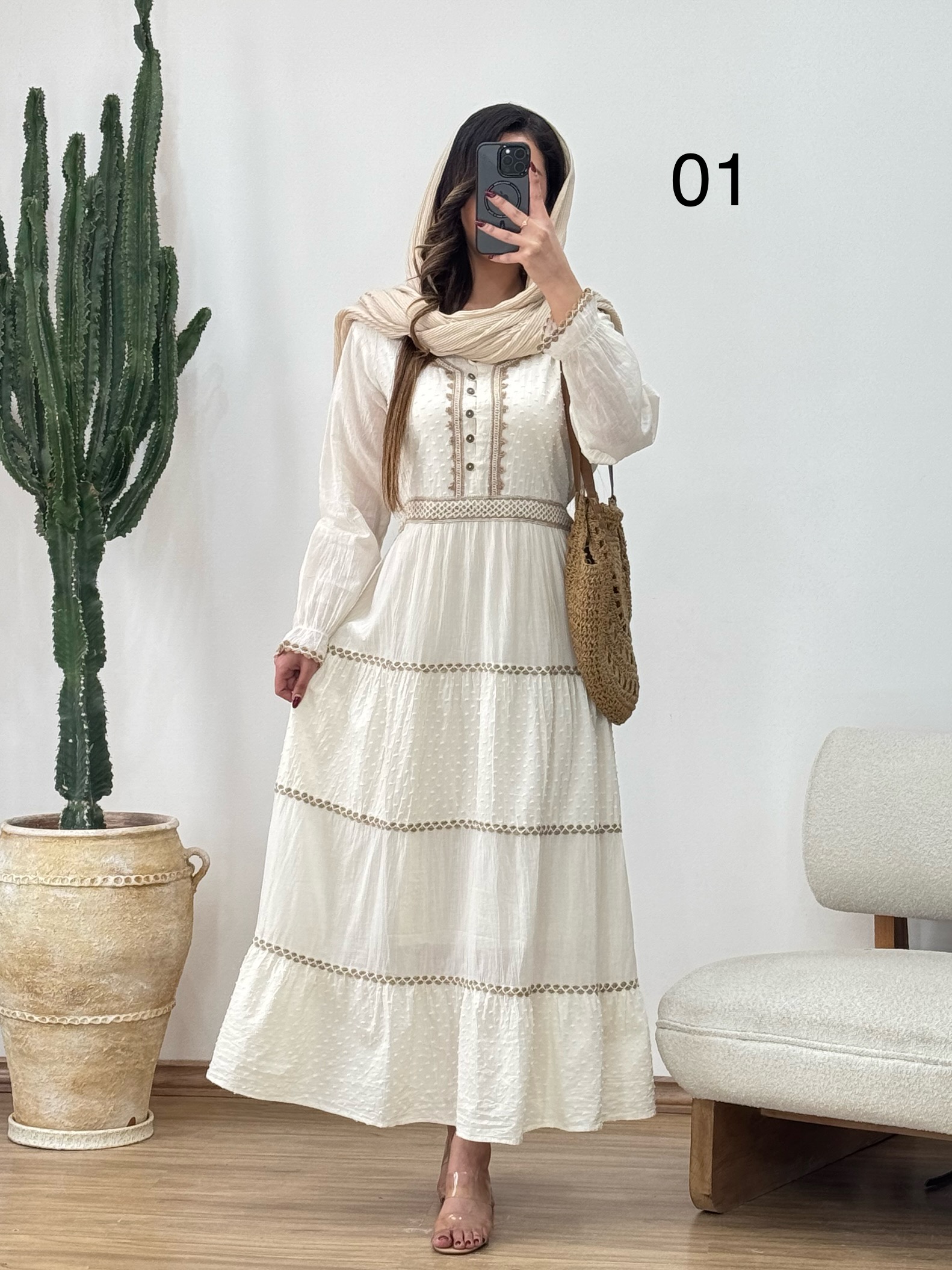 پیراهن خامه دوزی آستردار ترک کد 12308