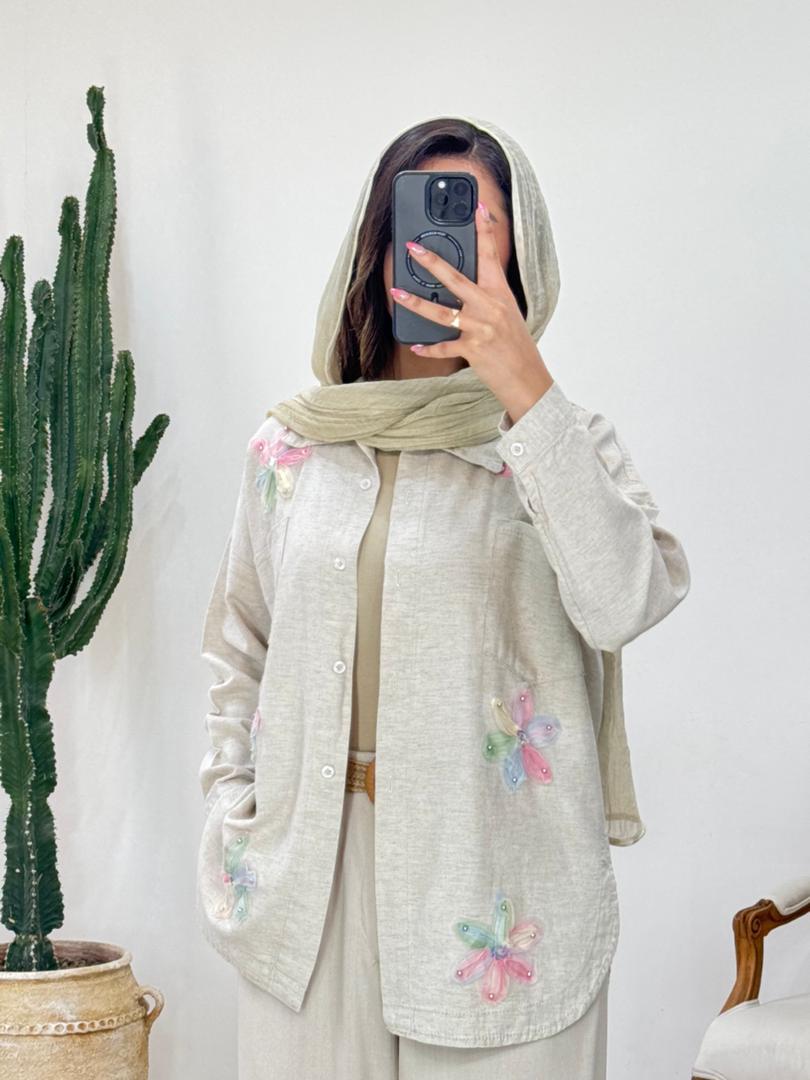 شومیز لینن ترک گل برجسته کد 12538