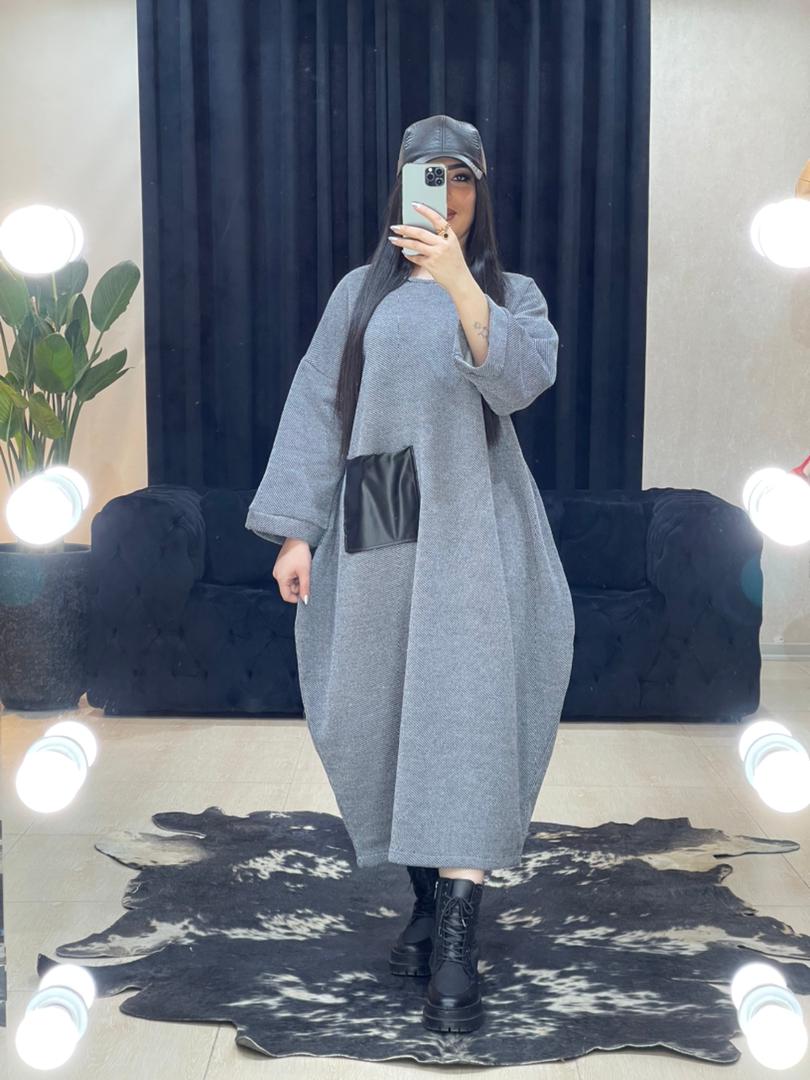 پیراهن پشمی جیب چرم کد 696