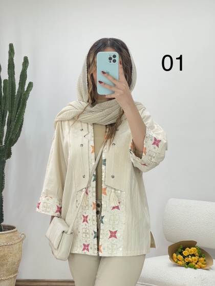 مانتو لینن خرجکار هندی کد 11845