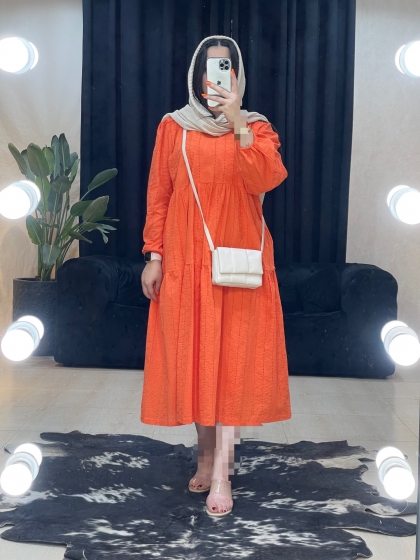 مانتو پیراهنی خامه دوزی آستردار ترال کد 11158