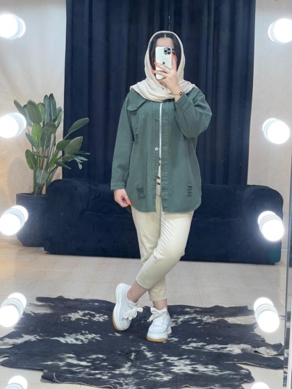 مانتو کتان زاپدار کد 11169