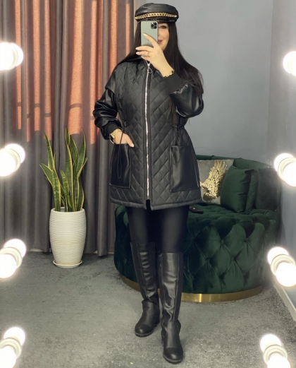 کاپشن کمرگت آستین چرم کد 693