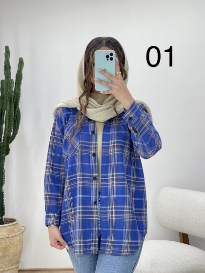 شومیز مانتویی چارخونه کد 11757