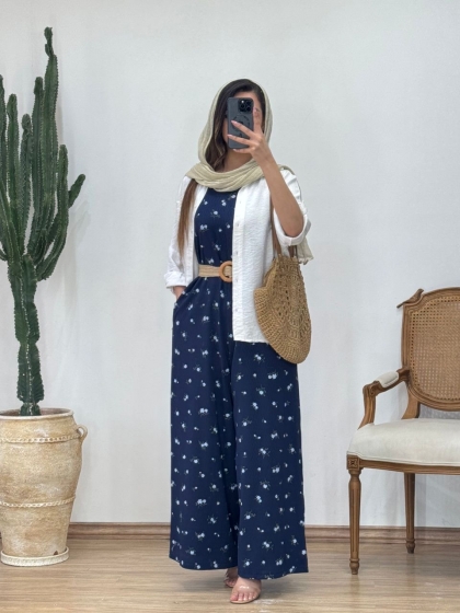 اوورال گلدار همراه کمربند کد12543