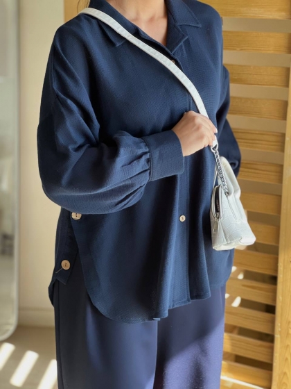 شومیز لینن کنفی بغل دکمه کد 12654