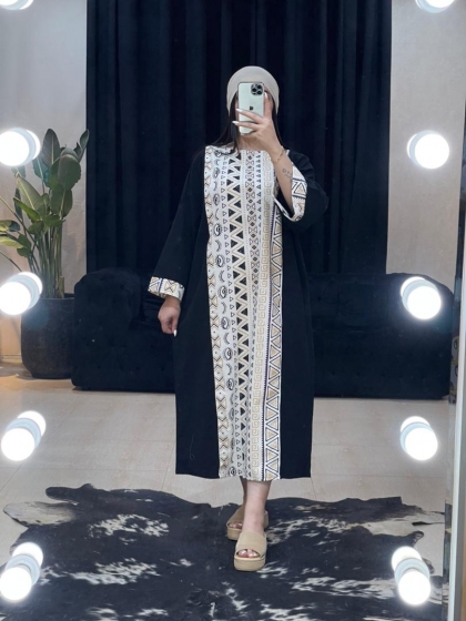 مانتو پیراهنی وسط طرحدار کد 1070