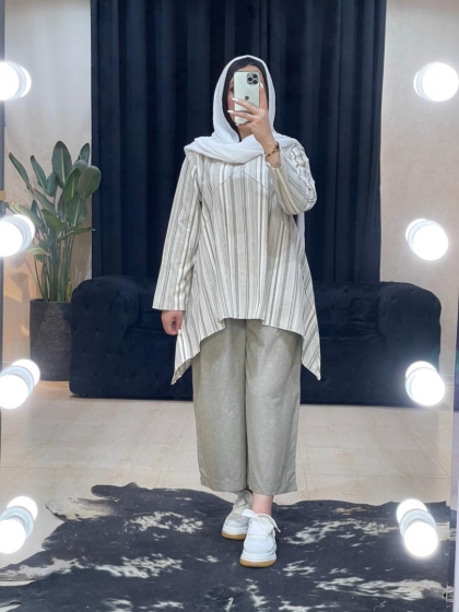 ست مانتو و شلوار راه راه کد 1087