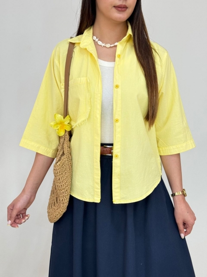 شومیز لینن جیب ریش کد 12692