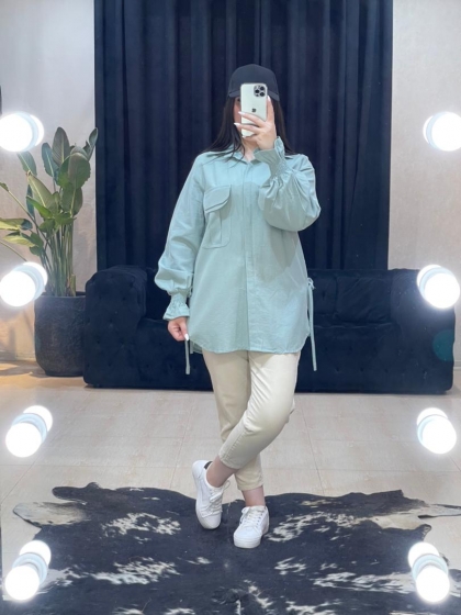 شومیز مانتویی آستین عروسکی کد 1081