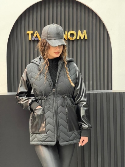 کاپشن آستین چرم کد 11484