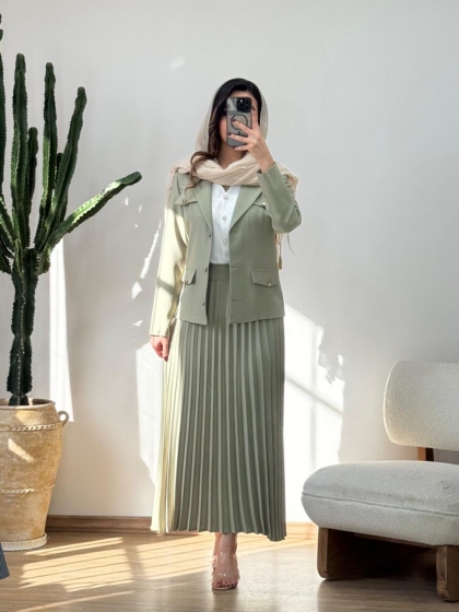 کت و دامن پلیسه و کمربند کد 12376