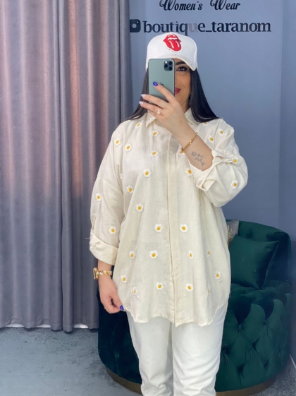 شومیز مانتویی ترک طر ح بابونه کد 529