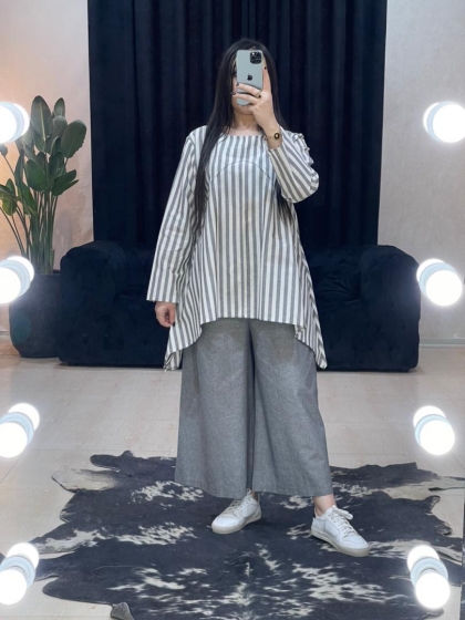 ست مانتو و شلوار راه راه کد 1015