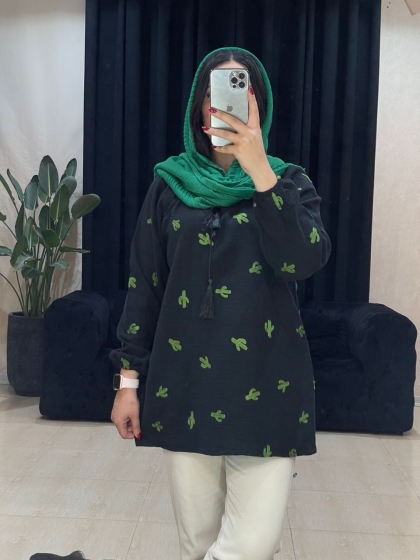 مانتو کاکتوس گلدوزی شده کد 11107