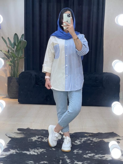 مانتو لینن راه راه ترکیبی کد 1092