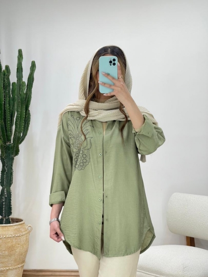 شومیز مانتویی نگین دار کد 11755