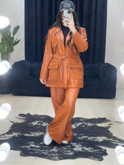 پالتو و شلوار ست چرم کد 741