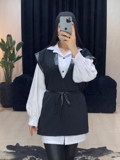 وست و شومیز ترکیبی با چرم کد 880