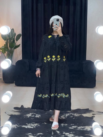 مانتو پیراهنی خامه دوزی ترک آستردار کد 1145