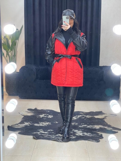 کاپشن آستین چرم کوتاه کد 686