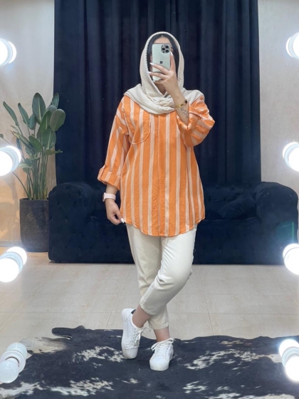 شومیز مانتویی راه راه کد 1116