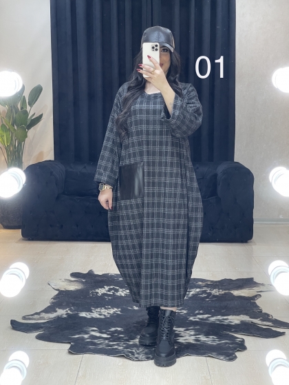 پیراهن پشمی جیب چرم کد 687