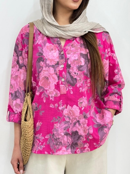 شومیز ایتالیا گل کرم کد 12464